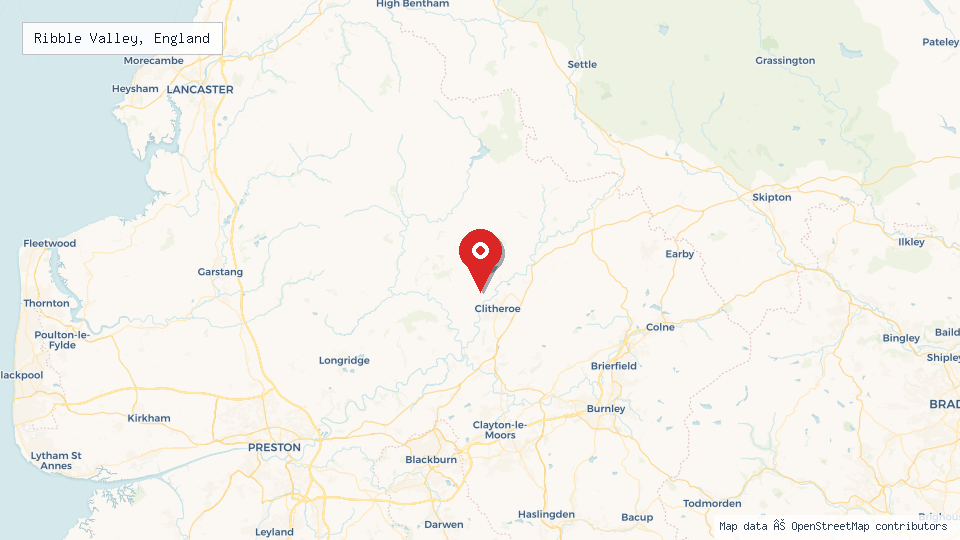 Street map of Ribble Valley, England with location pin