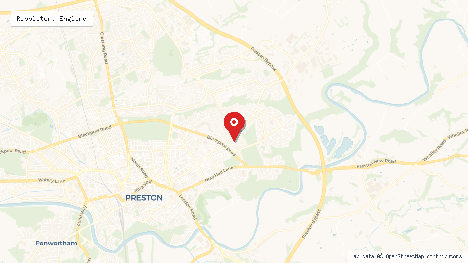 Street map of Ribbleton, England with location pin