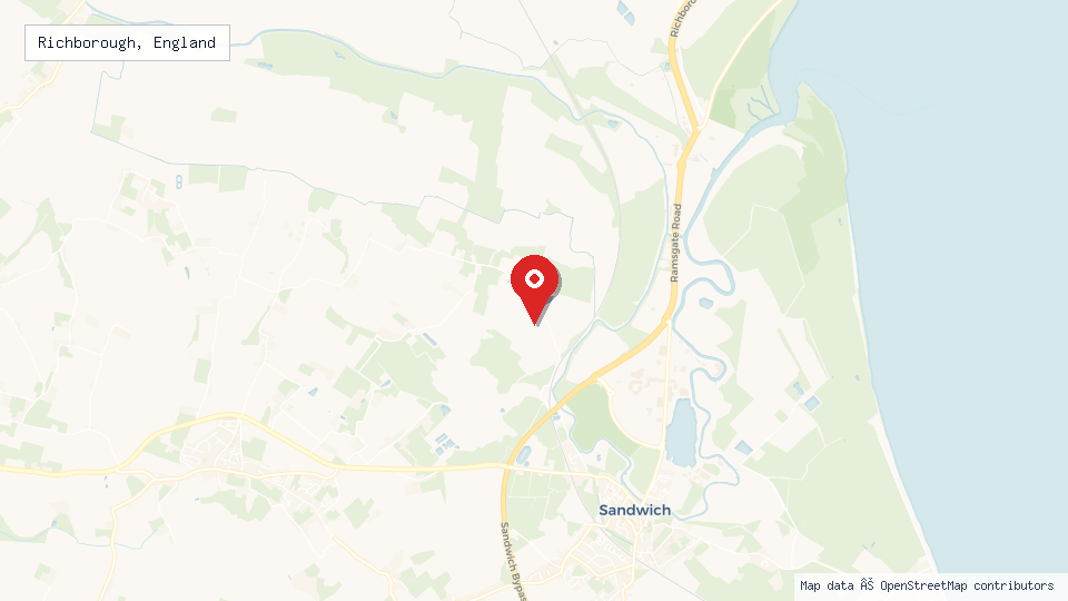 Street map of Richborough, England with location pin
