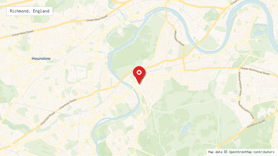 Street map of Richmond, England with location pin