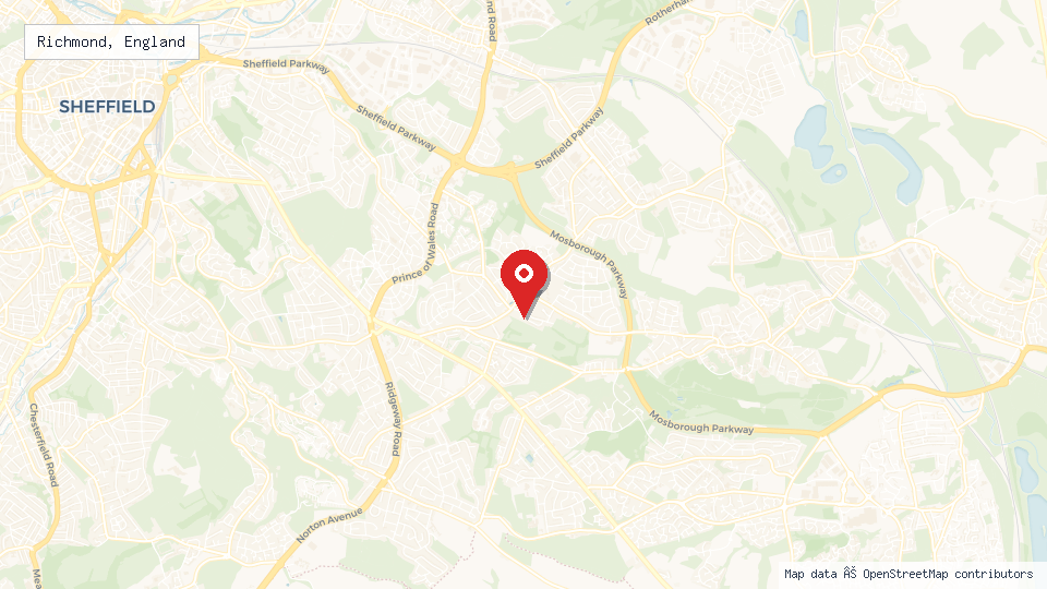 Street map of Richmond, England with location pin