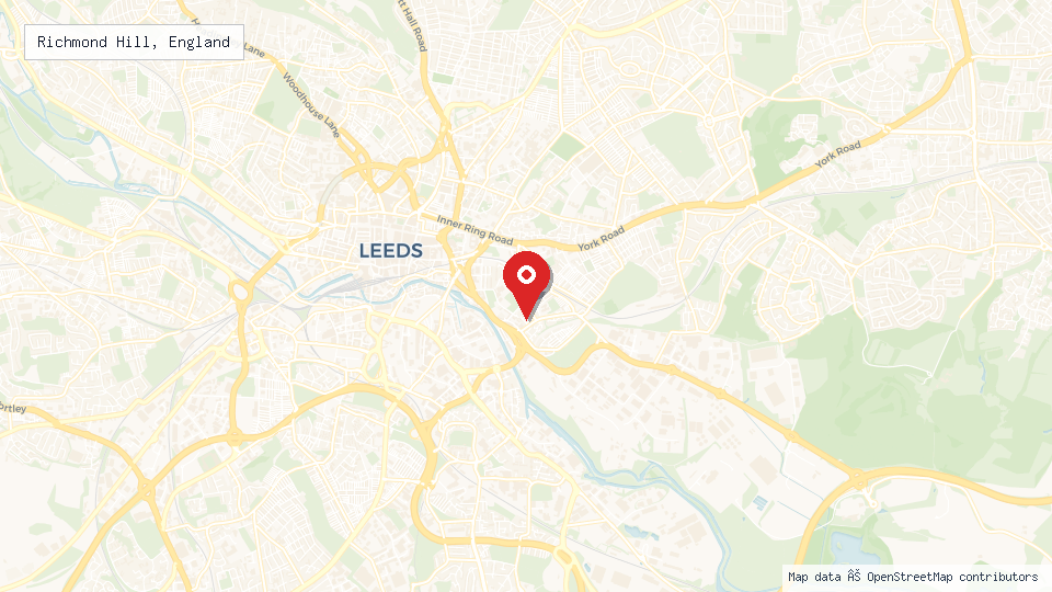 Street map of Richmond Hill, England with location pin