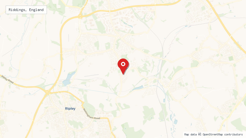 Street map of Riddings, England with location pin