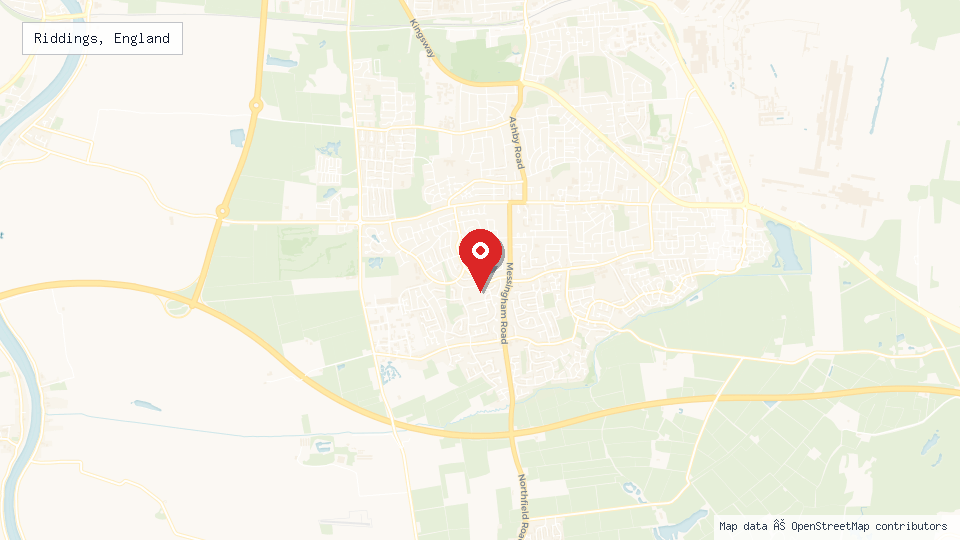 Street map of Riddings, England with location pin
