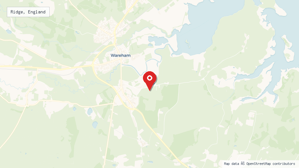 Street map of Ridge, England with location pin