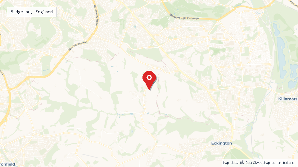Street map of Ridgeway, England with location pin