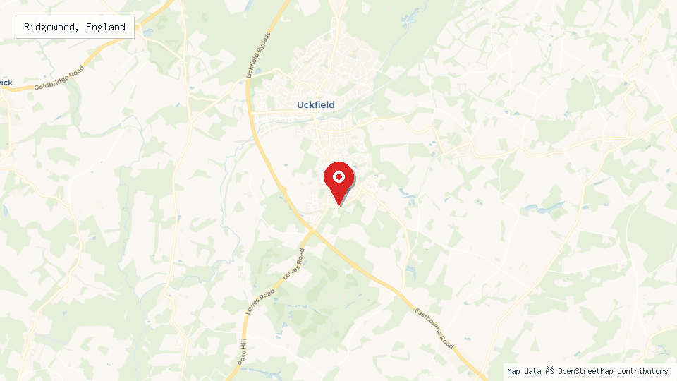Street map of Ridgewood, England with location pin