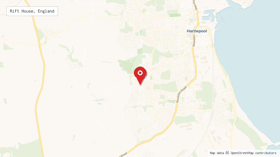 Street map of Rift House, England with location pin
