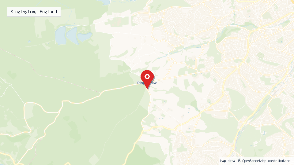 Street map of Ringinglow, England with location pin