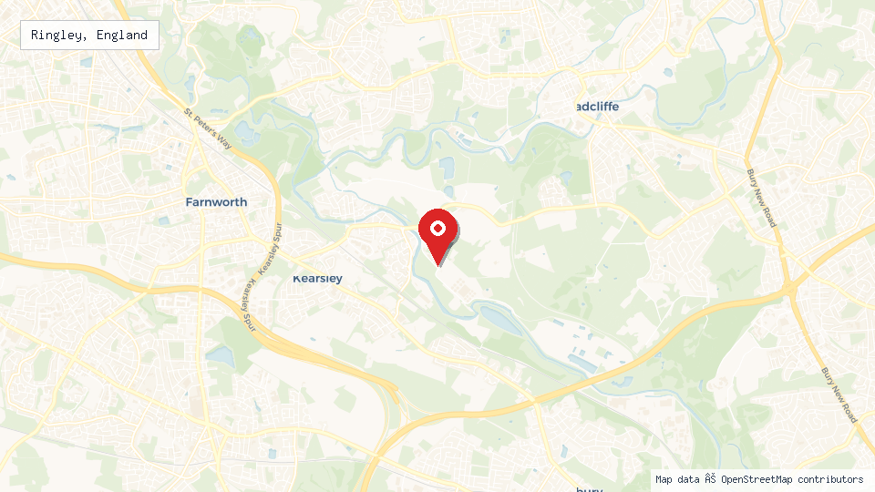 Street map of Ringley, England with location pin