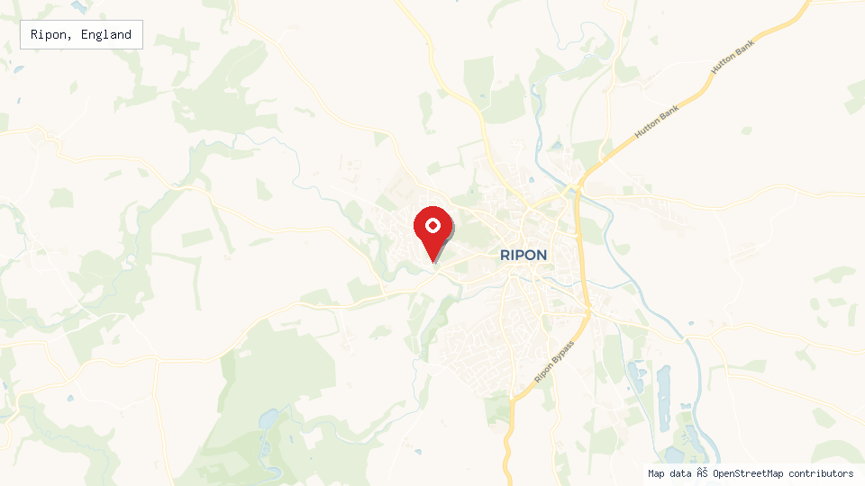 Street map of Ripon, England with location pin