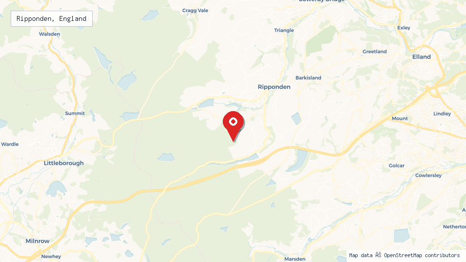 Street map of Ripponden, England with location pin