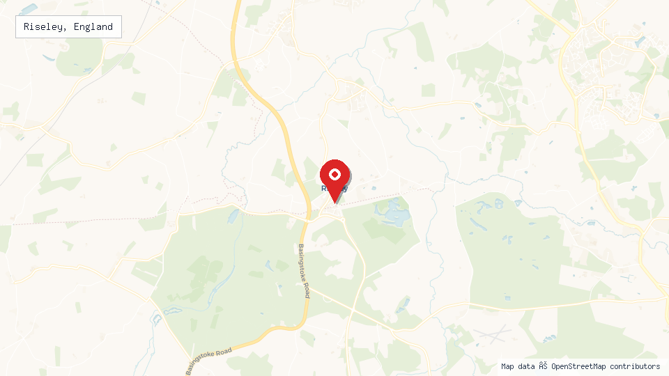 Street map of Riseley, England with location pin