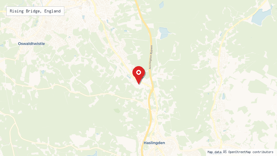 Street map of Rising Bridge, England with location pin