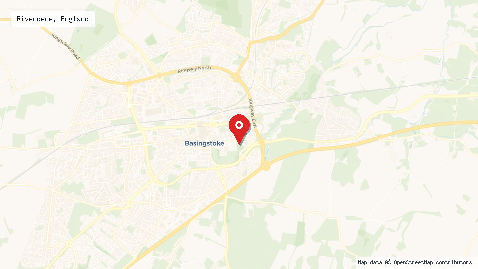 Street map of Riverdene, England with location pin