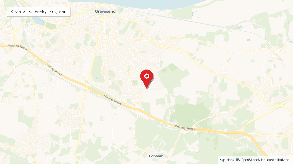 Street map of Riverview Park, England with location pin