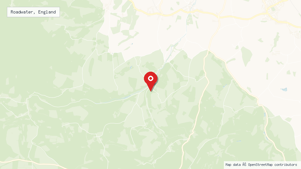 Street map of Roadwater, England with location pin