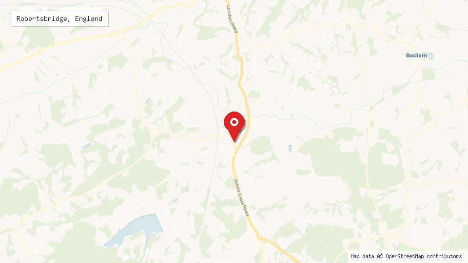 Street map of Robertsbridge, England with location pin