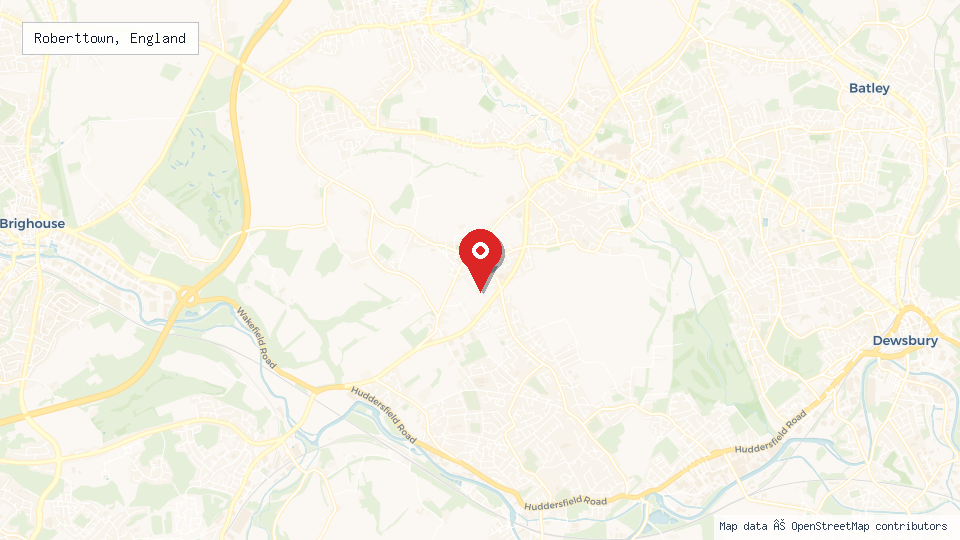Street map of Roberttown, England with location pin