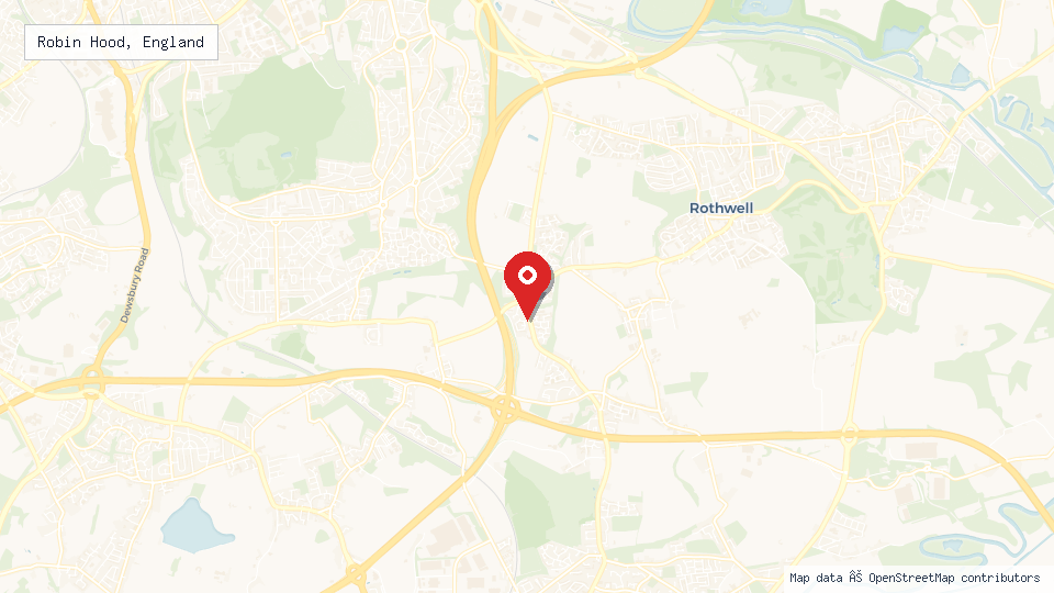 Street map of Robin Hood, England with location pin