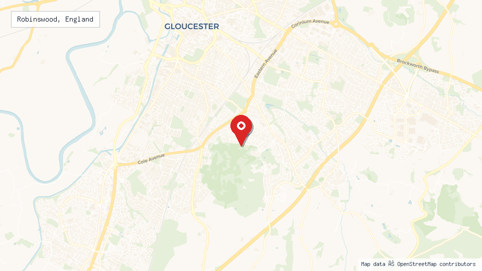 Street map of Robinswood, England with location pin