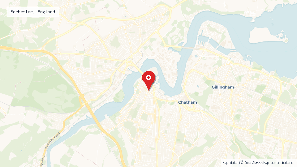 Street map of Rochester, England with location pin