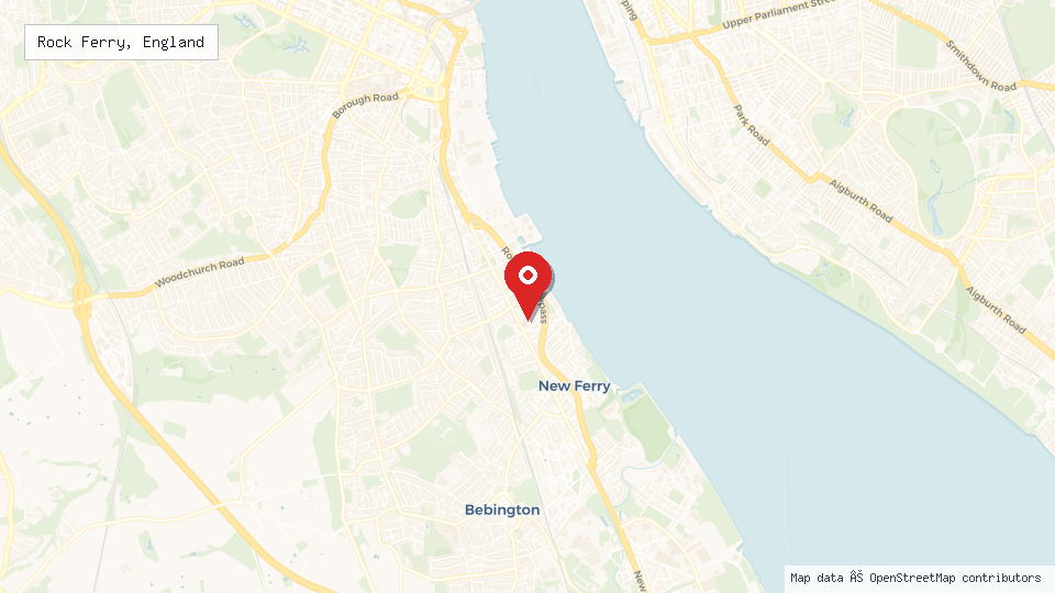 Street map of Rock Ferry, England with location pin