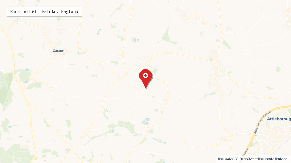 Street map of Rockland All Saints, England with location pin