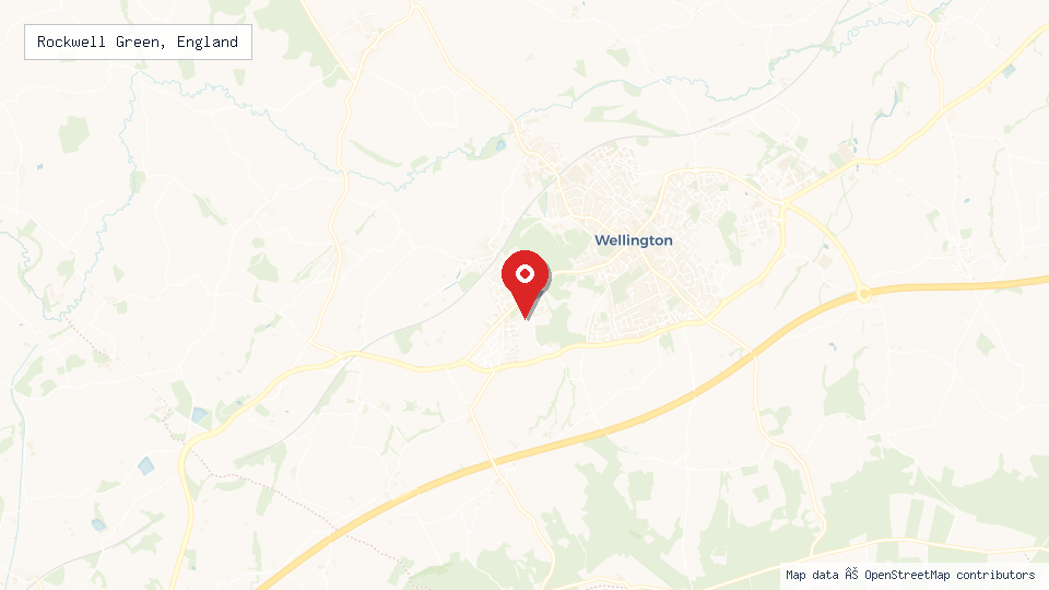 Street map of Rockwell Green, England with location pin