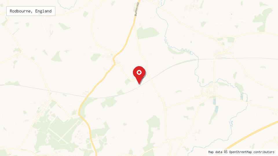 Street map of Rodbourne, England with location pin