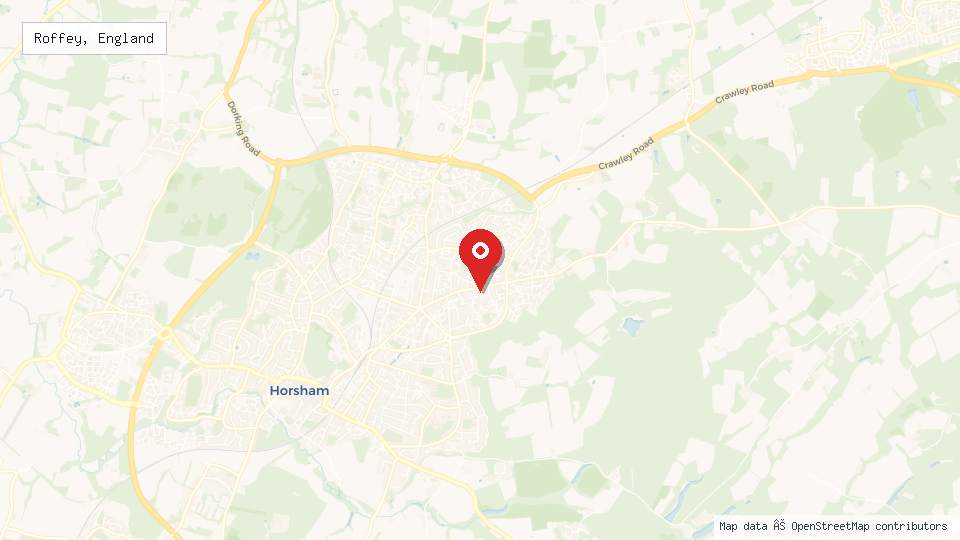 Street map of Roffey, England with location pin