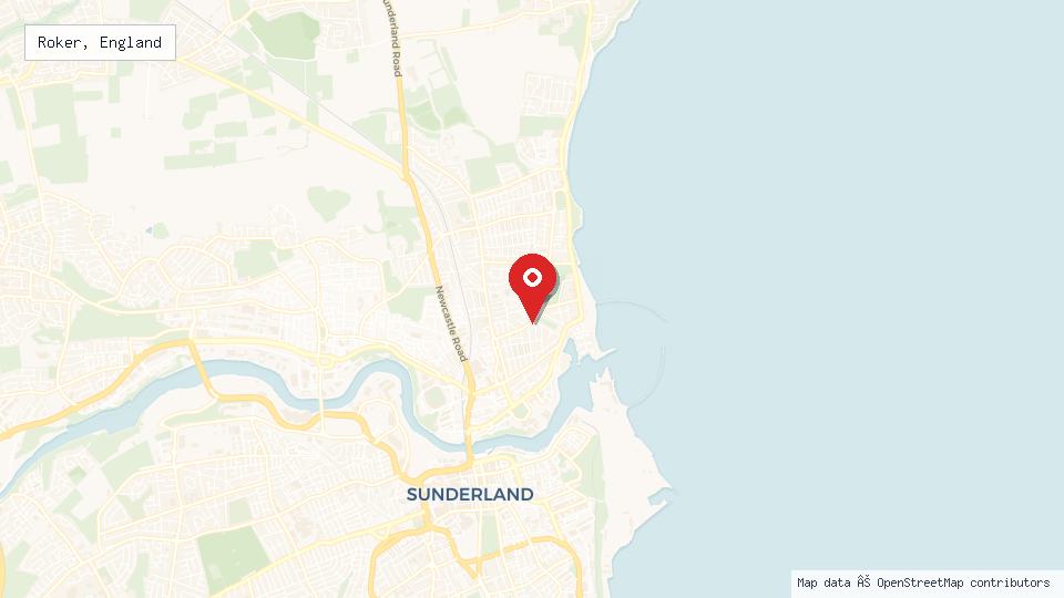 Street map of Roker, England with location pin