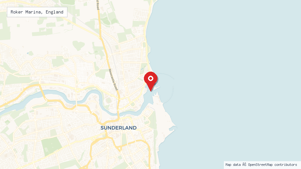 Street map of Roker Marina, England with location pin