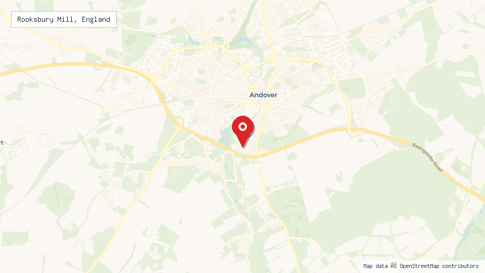 Street map of Rooksbury Mill, England with location pin