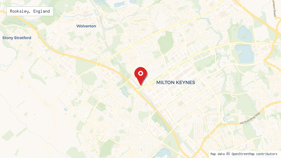 Street map of Rooksley, England with location pin