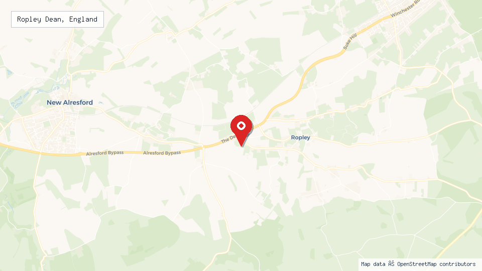 Street map of Ropley Dean, England with location pin