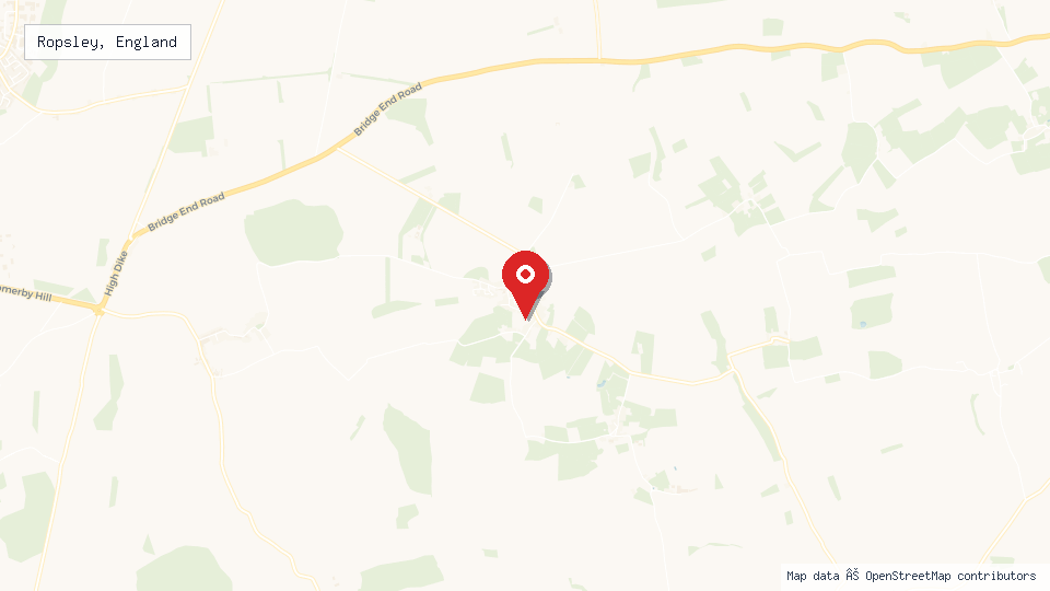 Street map of Ropsley, England with location pin