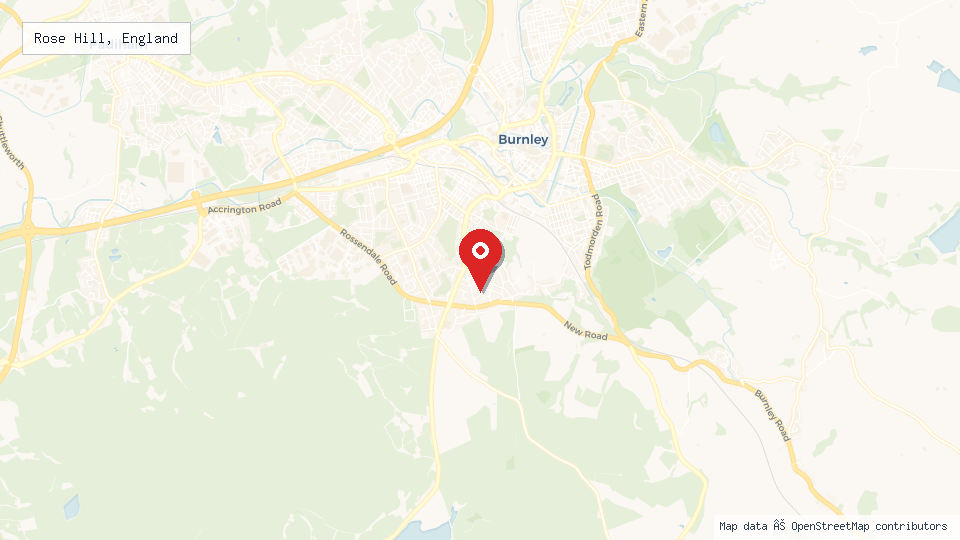 Street map of Rose Hill, England with location pin