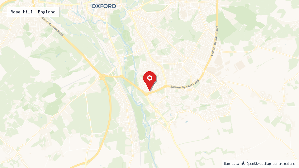 Street map of Rose Hill, England with location pin