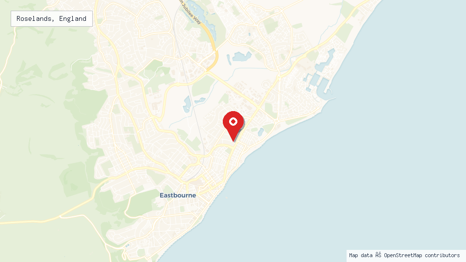 Street map of Roselands, England with location pin