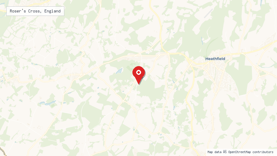 Street map of Roser's Cross, England with location pin