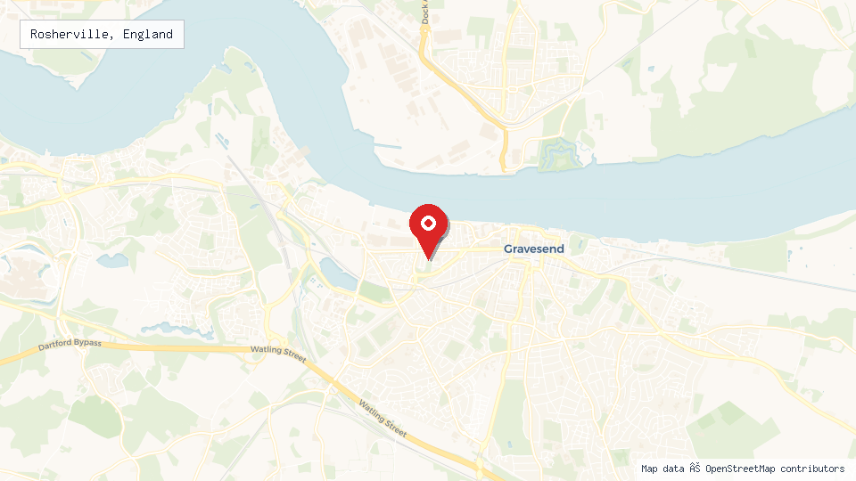 Street map of Rosherville, England with location pin