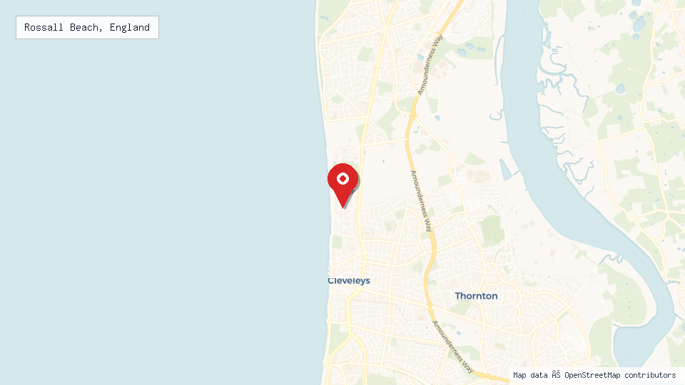 Street map of Rossall Beach, England with location pin