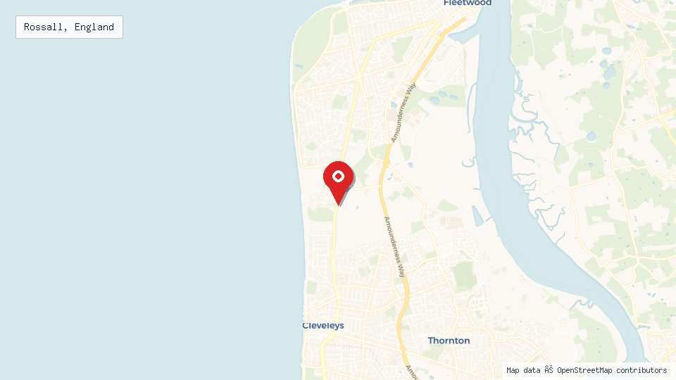 Street map of Rossall, England with location pin