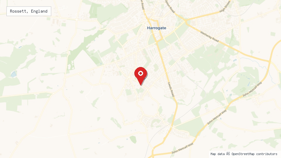 Street map of Rossett, England with location pin