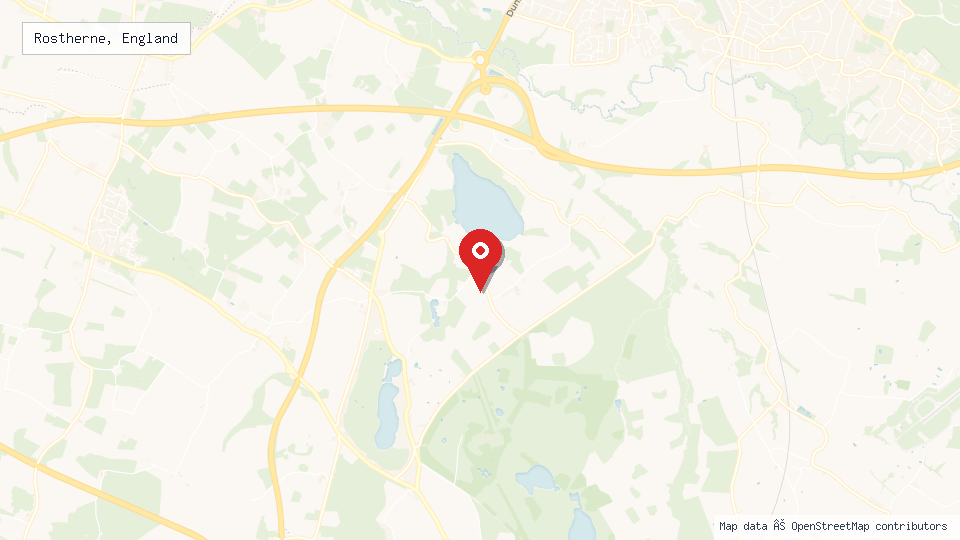 Street map of Rostherne, England with location pin