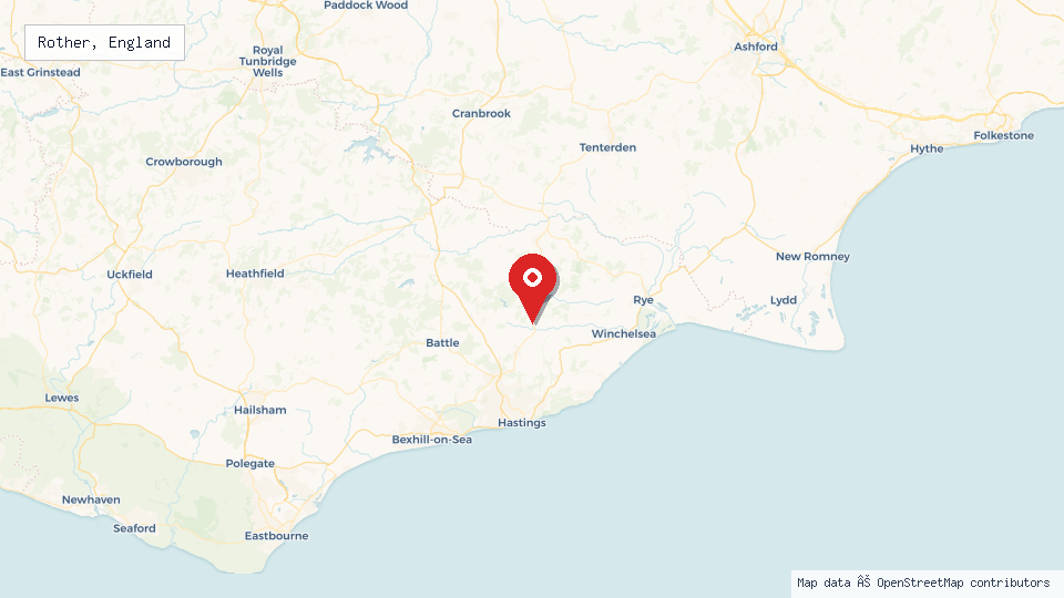 Street map of Rother, England with location pin