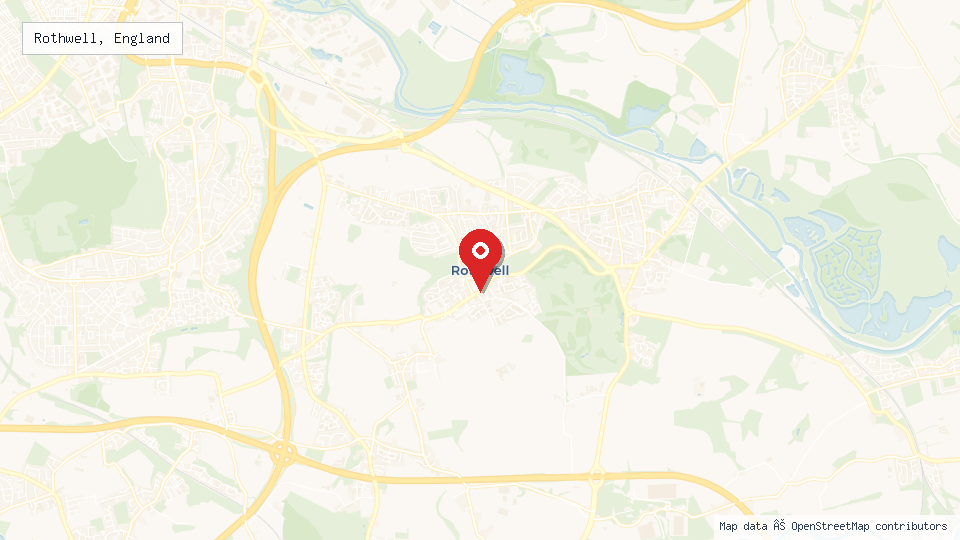 Street map of Rothwell, England with location pin