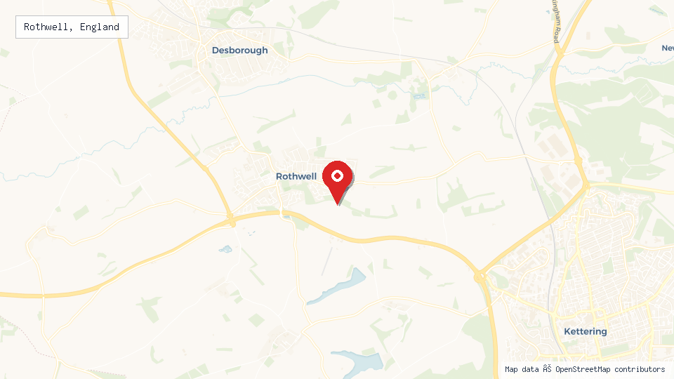 Street map of Rothwell, England with location pin