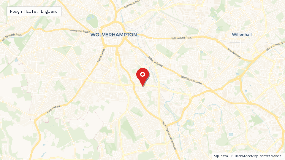 Street map of Rough Hills, England with location pin